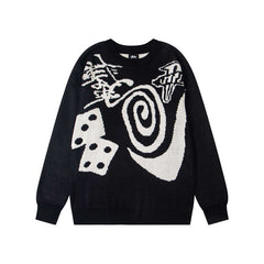 Stussy Dice Spiral Graphic Crew Neck Knit Sweater Black