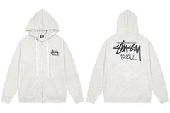 Stussy Seoul Graffiti Back Print Full Zip Hoodie White Heather