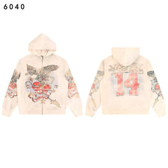 Vale Forever Off White Vintage Eagle Tattoo Graphic Full Zip Hoodie