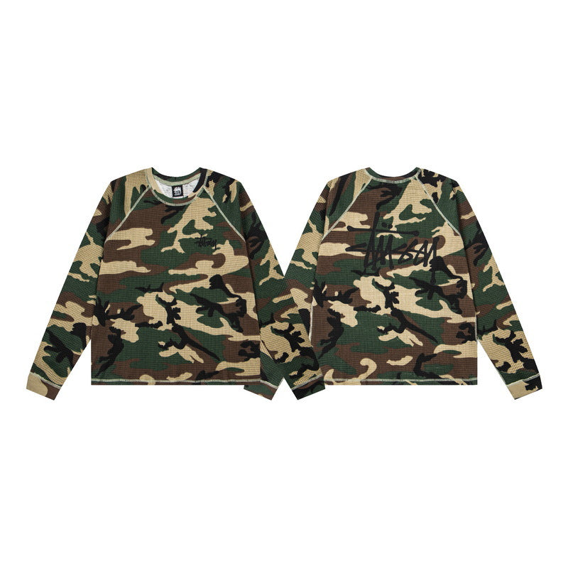 Stussy Basic Stock Raglan Waffle Long Sleeve Shirt Green Camo