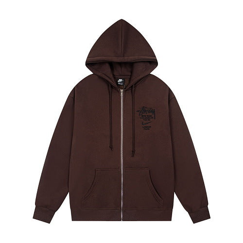Stussy Chest Logo Full Zip Hoodie Brown