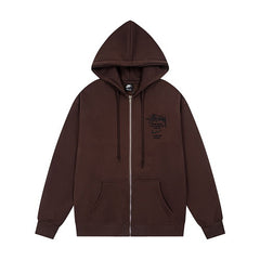 Stussy Chest Logo Full Zip Hoodie Brown