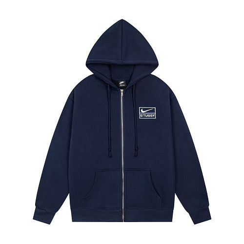 Stussy Small Patch Logo Full Zip Hooded Jacket Navy