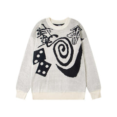 Stussy Dice Spiral Graphic Crew Neck Knit Sweater Off White