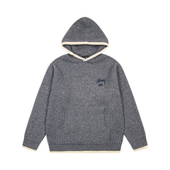 Stussy Logo Ribbed Knit Pullover Hoodie Heather Grey