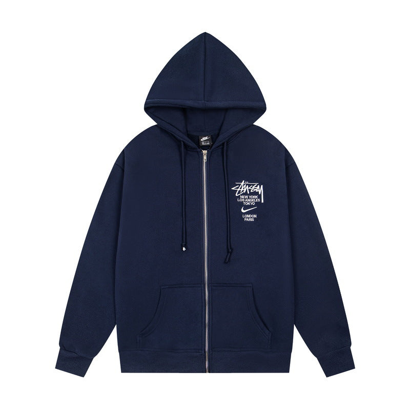 Stussy Chest Logo Full Zip Hoodie Navy