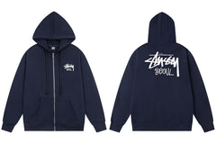 Stussy Seoul Graffiti Back Print Full Zip Hoodie Navy