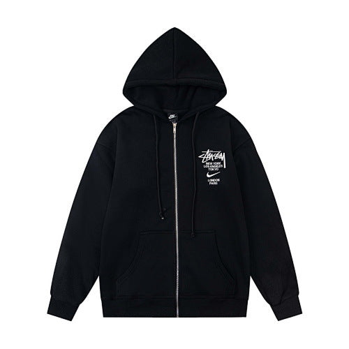 Stussy Chest Logo Full Zip Hoodie Black