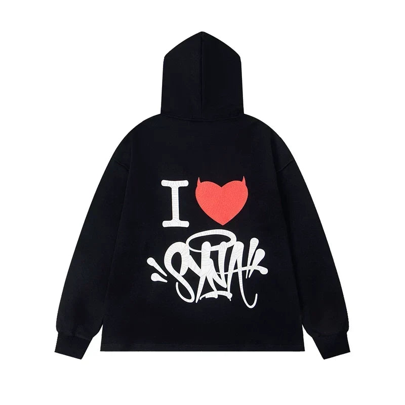 Syna World "I Heart Syna" Devil Graphic Oversized Fleece Hoodie (Black / Red / White)