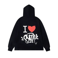 Syna World "I Heart Syna" Devil Graphic Oversized Fleece Hoodie (Black / Red / White)