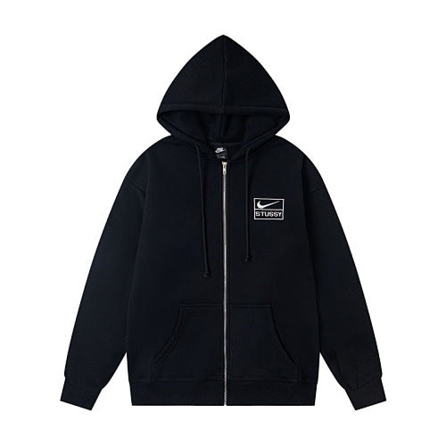 Stussy Small Patch Logo Full Zip Hooded Jacket Black