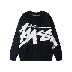 Stussy Big Script Logo Crew Neck Knit Sweater Black White