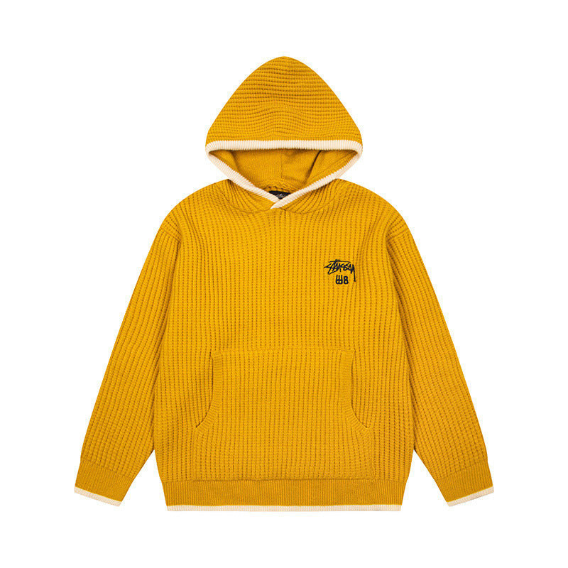 Stussy Logo Knit Hoodie Yellow