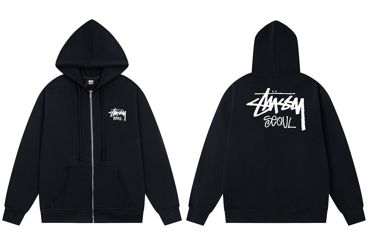 Stussy Seoul Graffiti Back Print Full Zip Hoodie Black