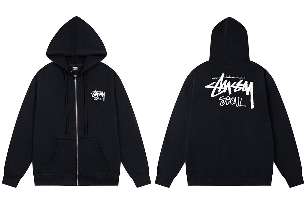 Stussy Seoul Graffiti Back Print Full Zip Hoodie Black