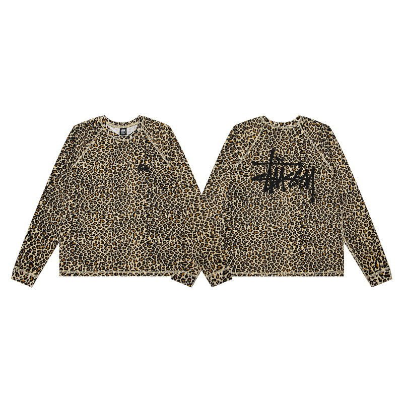 Stussy Basic Stock Raglan Waffle Long Sleeve Shirt Leopard