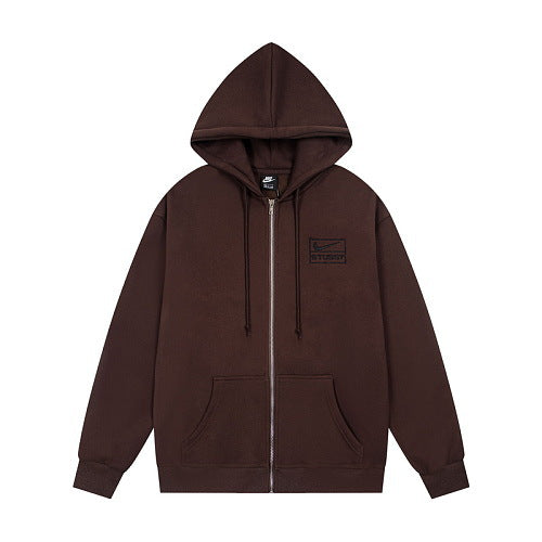 Stussy Small Patch Logo Full Zip Hooded Jacket Brown