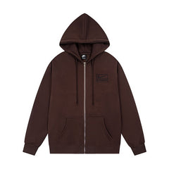 Stussy Small Patch Logo Full Zip Hooded Jacket Brown