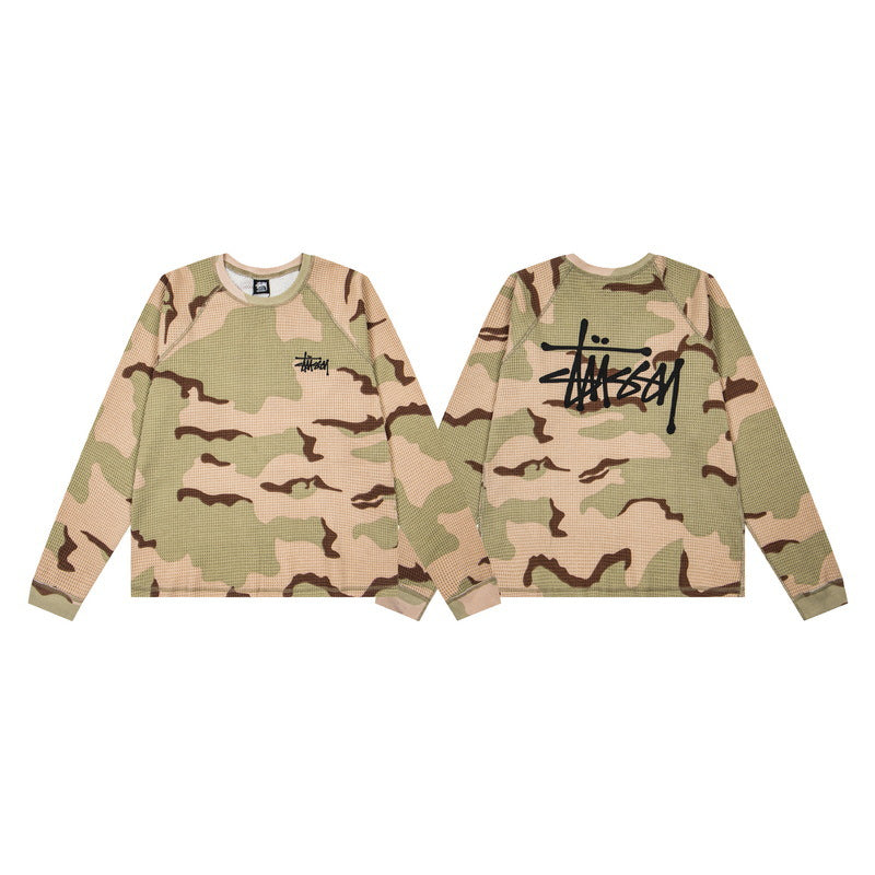 Stussy Basic Stock Raglan Waffle Long Sleeve Shirt Sand Camo