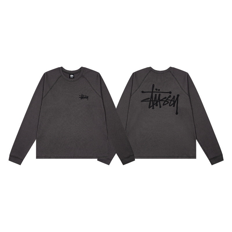 Stussy Basic Stock Raglan Thermal Long Sleeve Shirt Charcoal Grey