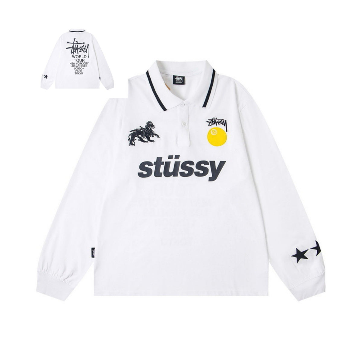 Stussy Multi Graphic Long Sleeve Polo Shirt White