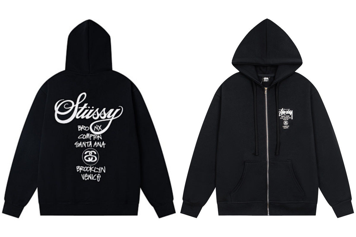 Stussy World Tour Back Print Full Zip Hoodie Black