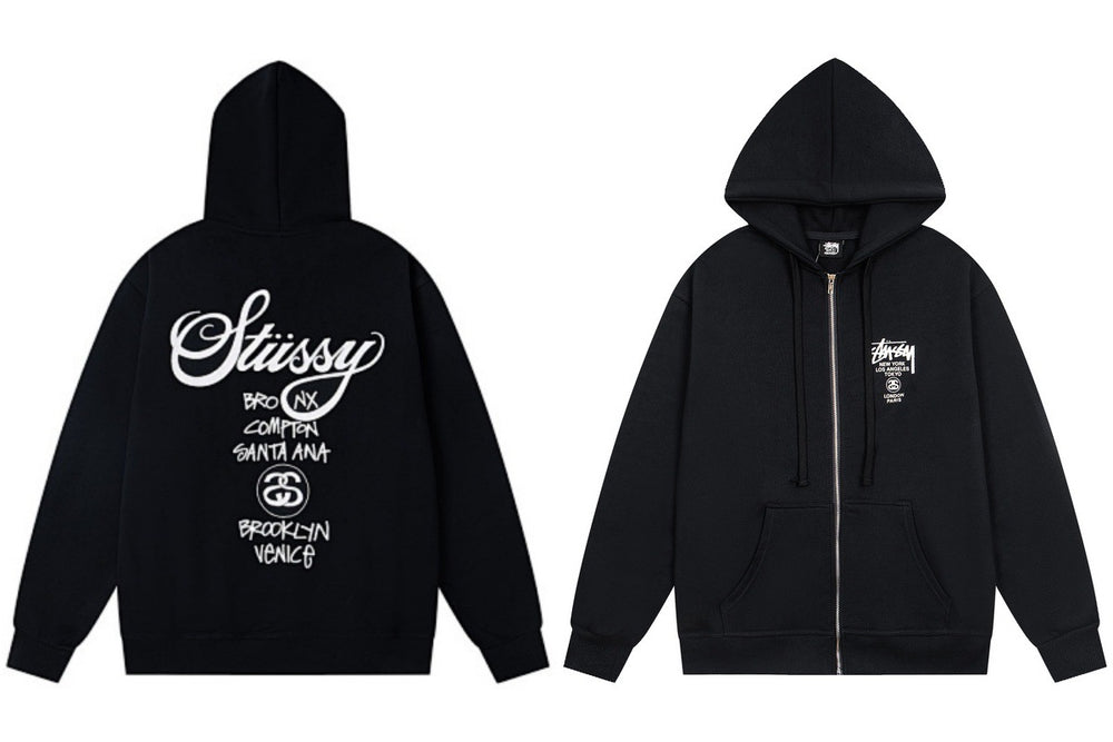 Stussy World Tour Back Print Full Zip Hoodie Black